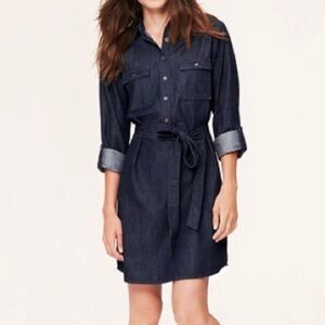 LOFT Denim Blue Casual Button Down Pullover Shirt Dress